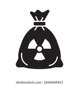 Hazardous waste bag glyph icon with radiation symbol for radioactive material disposal and toxic substance collection vector vector solid glyph icon