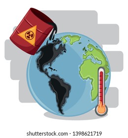 hazardous waste falling over globe and thermometer