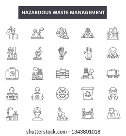 Hazardous waste management line icons for web and mobile design. Editable stroke signs. Hazardous waste management  outline concept illustrations