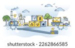 Hazardous waste management for toxic radioactive materials outline concept. Safe underground disposal and chemical trash barrel storage as responsible and sustainable service vector illustration.