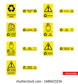 Hazardous Waste Recycling Signs Icon Set Of Color Types. Isolated Vector Sign Symbols. Icon Pack.