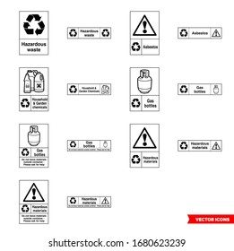 Hazardous Waste Recycling Signs Icon Set Of Outline Types. Isolated Vector Sign Symbols. Icon Pack.