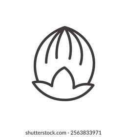 Hazel Nut Icon Depicting a Nut with a Shell in Black and White
