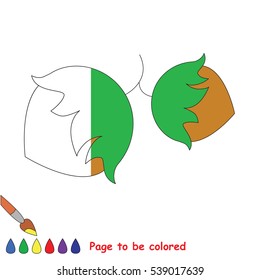 Hazelnut to be colored, the coloring book to educate preschool kids with easy kid educational gaming and primary education of simple game level, colorless half to be colored by sample half.
