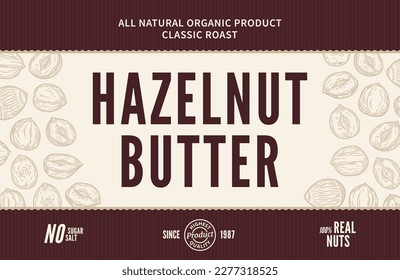 Hazelnut butter label and packaging design template. Vector hazelnut illustration