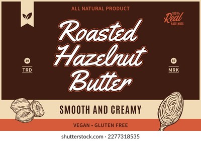 Hazelnut butter label and packaging design template. Vector hazelnut illustration