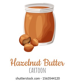 Hazelnut butter spread vector illustration, cartoon isolated colorful nut butter in a jar.