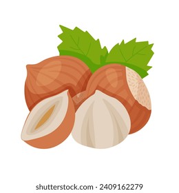 Hazelnut clipart. Isolated handful of whole nuts in cartoon. Vector illustration