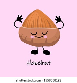 Hazelnut. Cute cartoon character with arms and legs.Vector illustration.