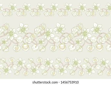 Hazelnut. Decorative motif. Seamless pattern, background. Colored vector illustration. In art nouveau style, vintage, old, retro style. On soft green background.