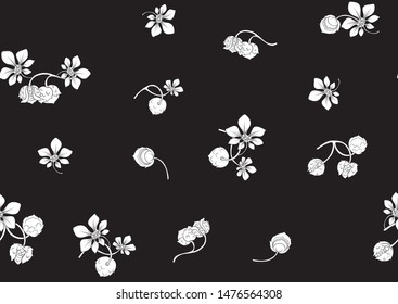 Hazelnut. Decorative motif. Seamless pattern, background. Black and white graphics. Vector illustration. In art nouveau style, vintage, old, retro style.