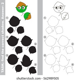 Hazelnut with different shadows to find the correct one, compare and connect object with it true shadow, the educational kid game with simple gaming level.