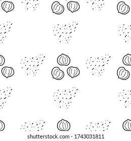 Hazelnut hand drawn vector seamless pattern. Outline monochrome texture made in doodle style.Fruit 
background for package, merch, wallpaper, menu and other design.