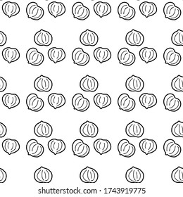 Hazelnut hand drawn vector seamless pattern. Outline monochrome texture made in doodle style.Fruit 
background for package, merch, wallpaper, menu and other design.