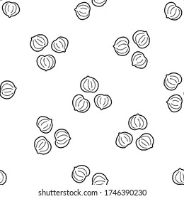 Hazelnut hand drawn vector seamless pattern. Outline monochrome texture made in doodle style.Fruit 
background for package, merch, wallpaper, menu and other design.