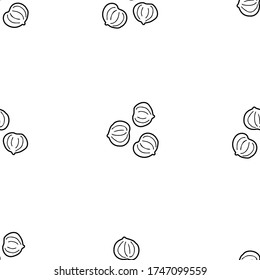 Hazelnut hand drawn vector seamless pattern. Outline monochrome texture made in doodle style.Fruit 
background for package, merch, wallpaper, menu and other design.