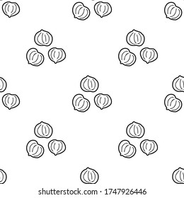 Hazelnut hand drawn vector seamless pattern. Outline monochrome texture made in doodle style.Fruit 
background for package, merch, wallpaper, menu and other design.