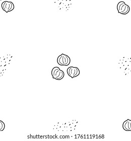 Hazelnut hand drawn vector seamless pattern. Outline monochrome texture made in doodle style.Fruit 
background for package, merch, wallpaper, menu and other design.