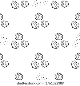 Hazelnut hand drawn vector seamless pattern. Outline monochrome texture made in doodle style.Fruit 
background for package, merch, wallpaper, menu and other design.