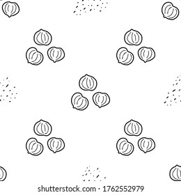 Hazelnut hand drawn vector seamless pattern. Outline monochrome texture made in doodle style.Fruit 
background for package, merch, wallpaper, menu and other design.