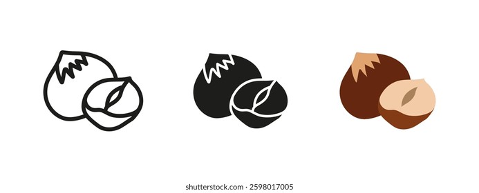 Hazelnut icon. Fresh and healthy hazelnut with shell vector illustration. Organic nut symbol. Delicious and nutritious snack pictogram. Vegan and vegetarian food concept.