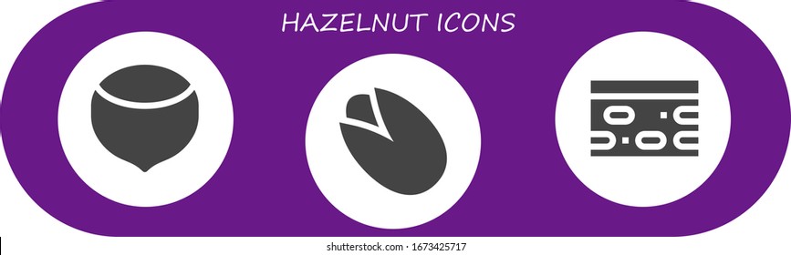 hazelnut icon set. 3 filled hazelnut icons.  Simple modern icons such as: Hazelnut, Pistachio, Nougat