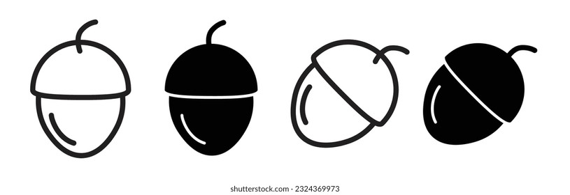 Juego de iconos de la avellana. Juego de iconos de vectores de tuerca de avellano rellenado y delineado en negro.