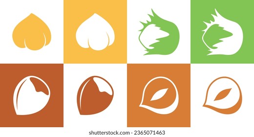 Hazelnuss-Symbol-Set. Logo. Einzige Haselnuss auf weißem Hintergrund – Stockvektorgrafik