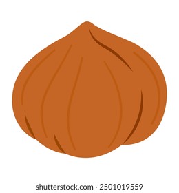 Grano de avellana maduro y sabroso, golosina saludable, bocadillos. Estilo plano de moda dibujado a mano Ilustración vectorial aislada