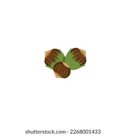 Hazelnut. Hazelnut with leaf.Hazelnuts flat icon on white transparent background. Vector illustration isolated on white background. For template label, packing, web, menu, logo, textile, icon