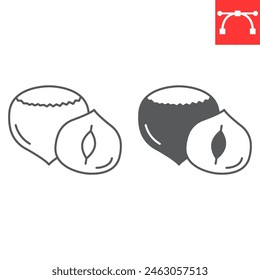 Línea de avellanas e ícono de glifo, tuercas y orgánico, ícono de Vector de avellanas, gráficos de Vector, símbolo de contorno de trazo editable, eps 10.
