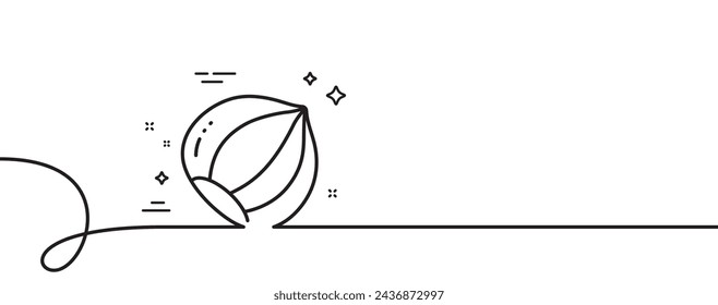 Hazelnut line icon. Continuous one line with curl. Tasty nut sign. Vegan food symbol. Hazelnut single outline ribbon. Loop curve pattern. Vector