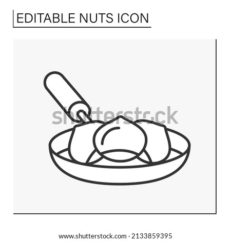  Hazelnut line icon. Roasted hazelnuts on a pan for snacks. Nuts concept. Isolated vector illustration. Editable stroke