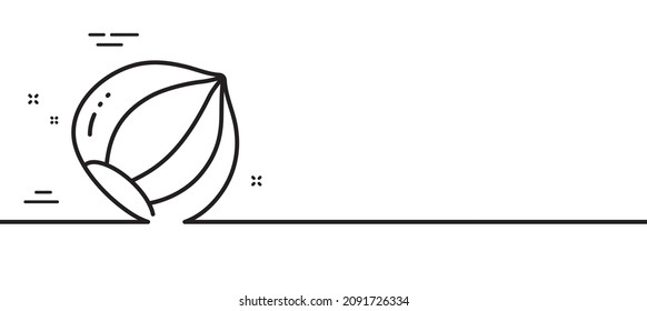 Icono de la línea de avellanas. Señal de tuerca sabrosa. Símbolo de comida vegana. Fondo mínimo de la ilustración de línea. Banner de patrón de icono de la línea de la avellana. Concepto de plantilla web blanca. Vector