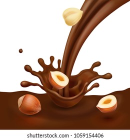 Hazelnut with liquid chocolate design for advertising