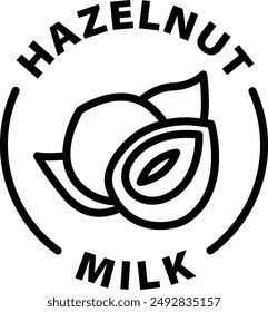 hazelnut milk black outline icon round rounded circle badge stamp label isolated on transparent background