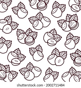 Hazelnut nuts pattern background set. Collection icons hazelnut nuts. Vector