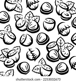 Hazelnut nuts pattern background set. Collection icons hazelnut nuts. Vector