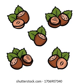 Colocación de nueces de leña. Nueces de avellanas del icono de colección. Vector
