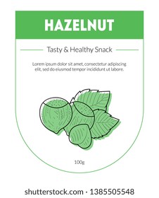 Hazelnut Organic Nut Packaging Design Label, Tasty and Healthy Snack Card Vector Illustration