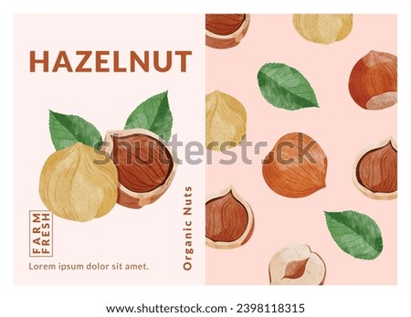 Hazelnut packaging design templates, watercolour style vector illustration.