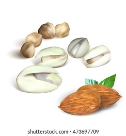hazelnut, pistachio, almonds, set