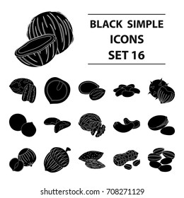 Hazelnut, pistachios, peanuts and other types of nuts.Different types of nuts set collection icons in black style vector symbol stock illustration web.
