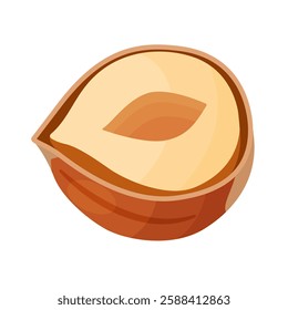 Hazelnut ripe and tasty. Half a hazelnut with the shell. Hand drawn trendy flat style isolated icon. Healthy treat, snacks, unpeeled forest nut. Vector illustration