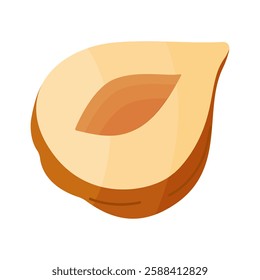 Hazelnut ripe and tasty. half a hazelnut without shell. Hand drawn trendy flat style isolated icon. Healthy treat, snacks, peeled forest nut. Vector illustration