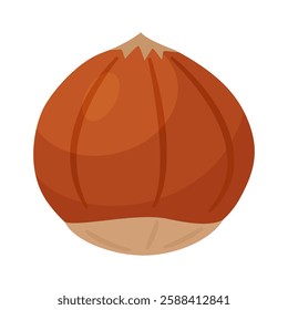 Hazelnut ripe and tasty. Whole hazelnut in shell. Hand drawn trendy flat style isolated icon. Healthy treat, snacks, unpeeled forest nut. Vector illustration