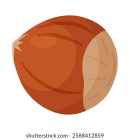 Hazelnut ripe and tasty. Whole hazelnut in shell. Hand drawn trendy flat style isolated icon. Healthy treat, snacks, unpeeled forest nut. Vector illustration