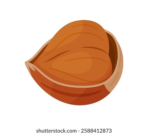 Hazelnut ripe and tasty. Whole hazelnut in the shell. Hand drawn trendy flat style isolated icon. Healthy treat, snacks, peeled forest nut. Vector illustration