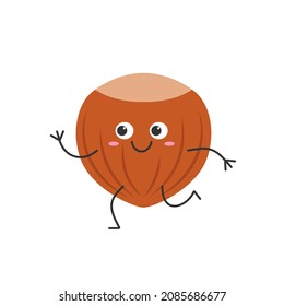 Hazelnut running cute character cartoon emotions joy happy smiling face nut icon beautiful vector illustration.