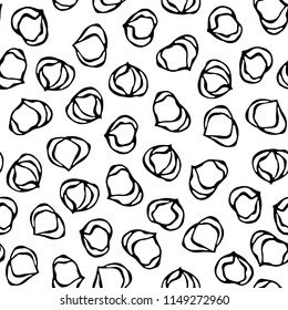 Hazelnut Seamless Endless Pattern. Whole Peeled Hazelnut. Autumn or Fall Harvest Collection. Realistic Hand Drawn High Quality Vector Illustration. Doodle Style.